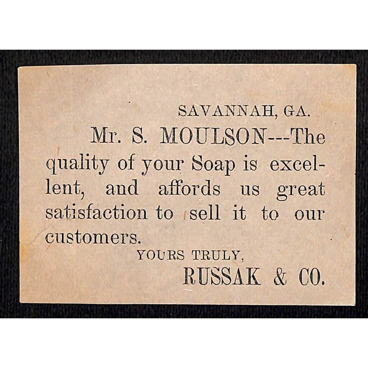 Small Paper Soap Company Testimonial Insert c1890
