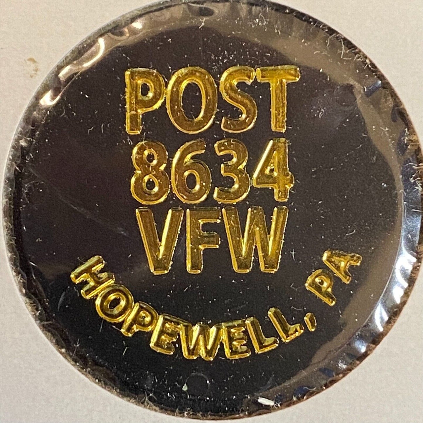 Hopewell, PA V.F.W. 8634 c1970's-80's Plastic "Good For One Can Beer" Token