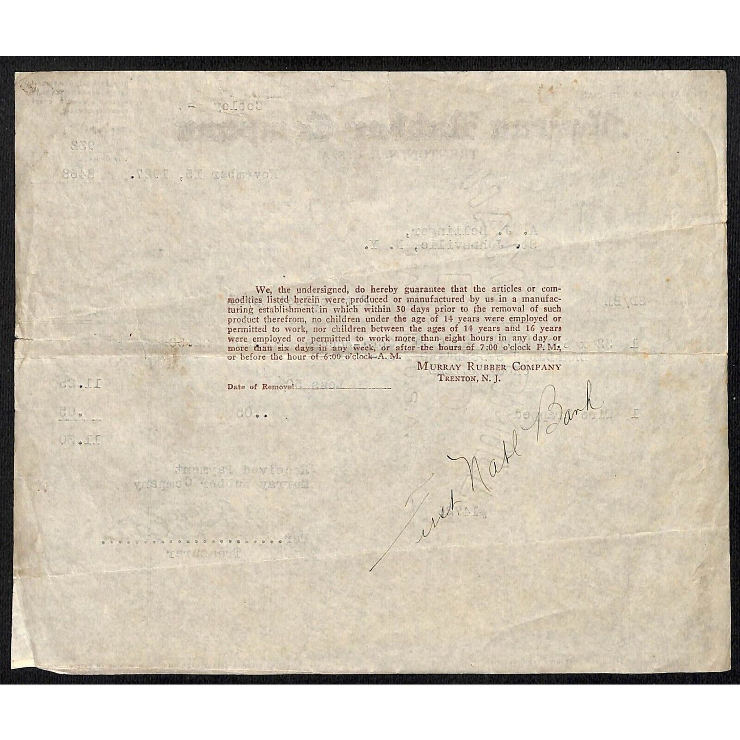 Murray Rubber Co. Trenton, NJ 1927 Billhead