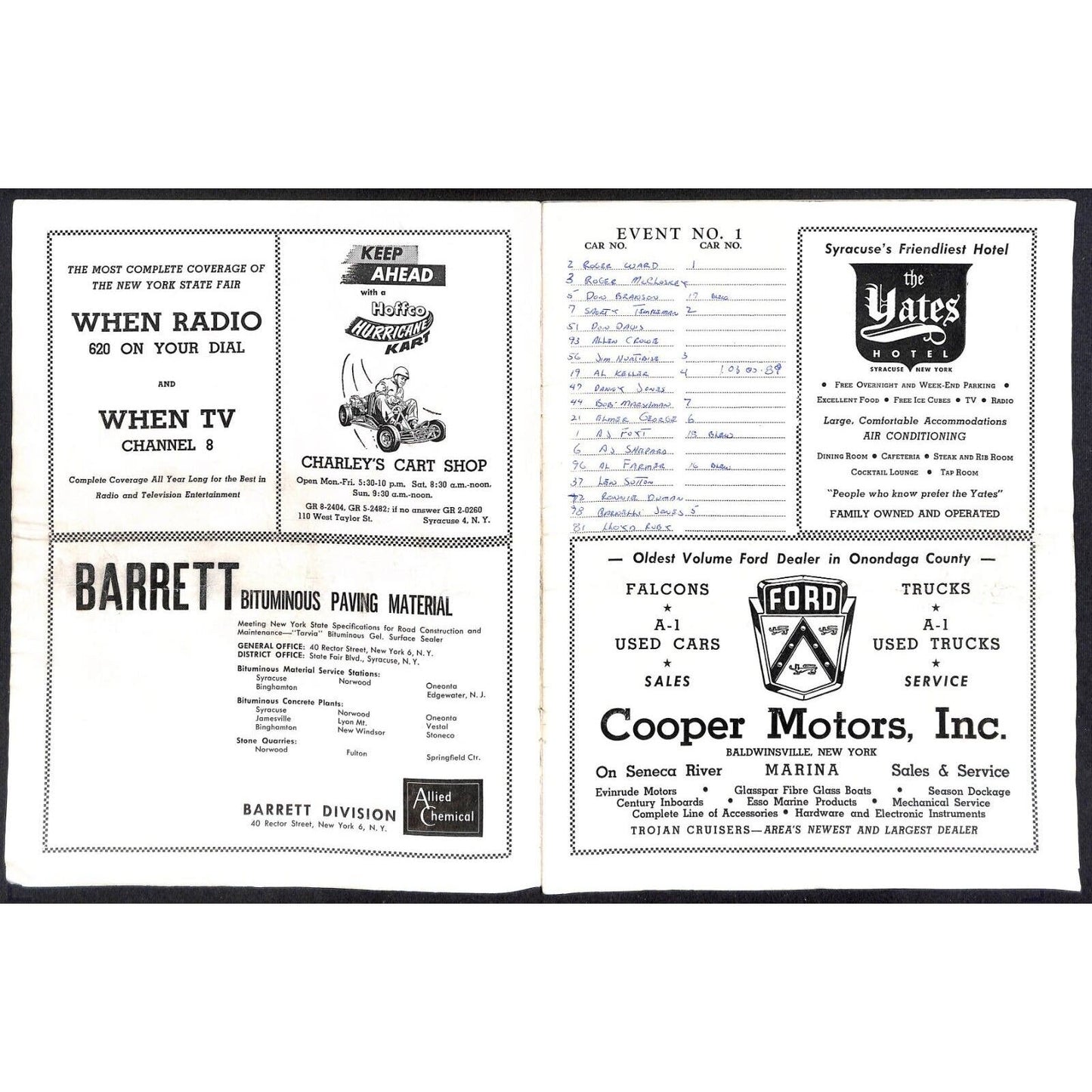New York State Fair Auto Racing Program Stock Car Sept. 1961 24pp Scarce