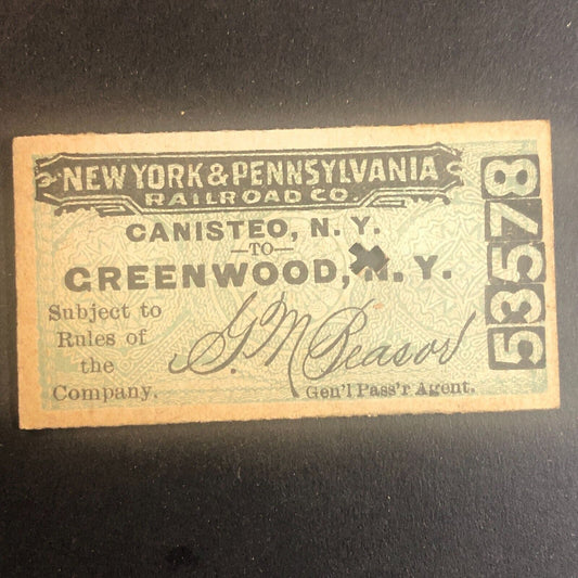 New York & Pennsylvania Railroad July 19 1917 Greenwood, NY Ticket #53578