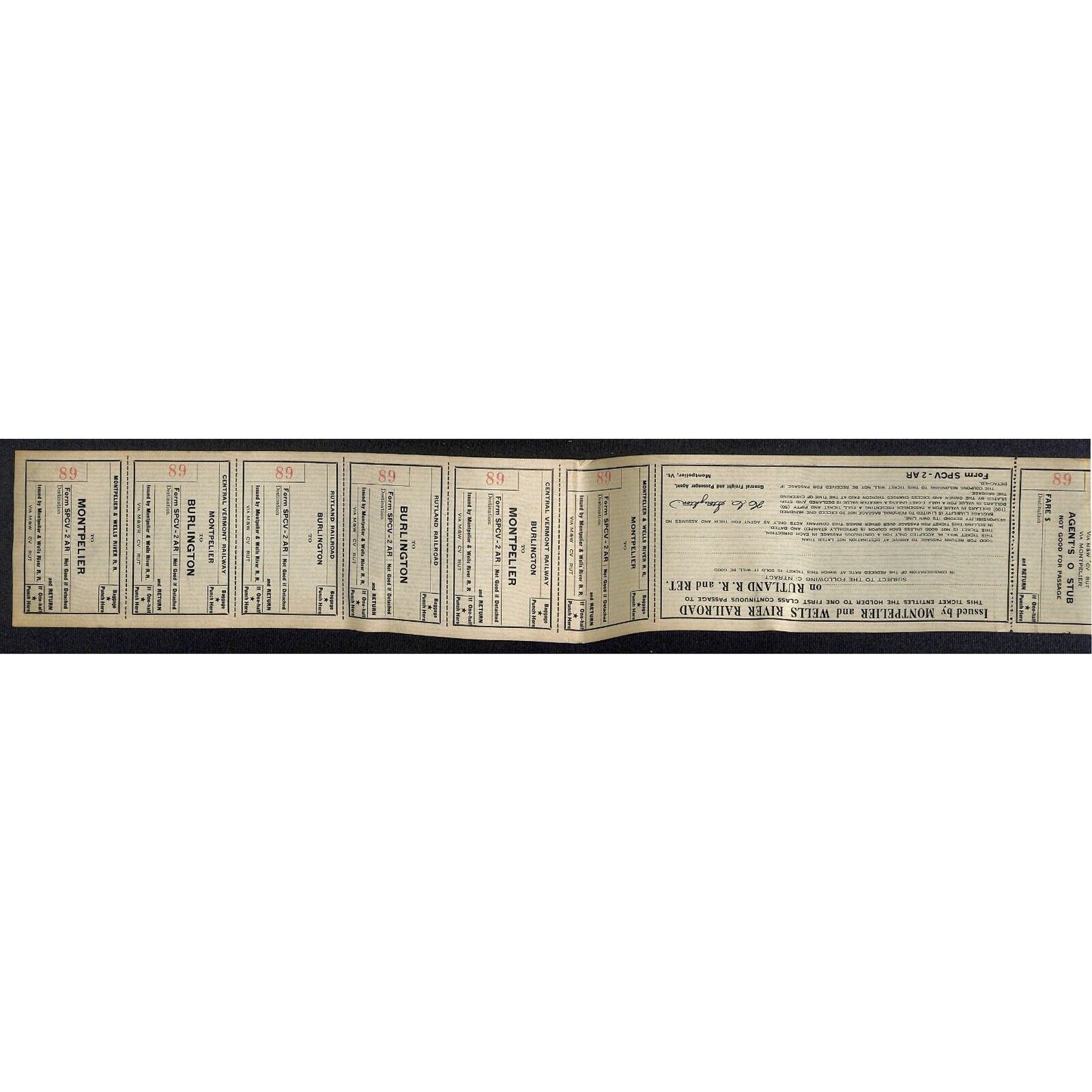 Montpelier and Wells River Railroad Unused First Class Ticket Scarce c1941 #89