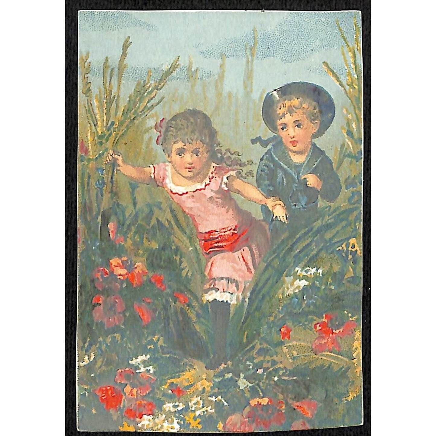 Atlantic & Pacific Tea Co. A&P Victorian Trade Card Boy & Girl in the Foliage