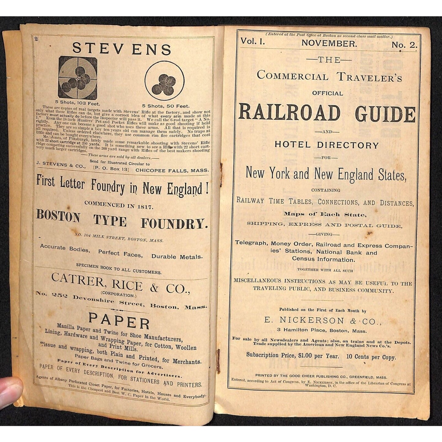 1885 Commercial Travelers Railroad Guide & Hotel Directory NY & NE States 112pp