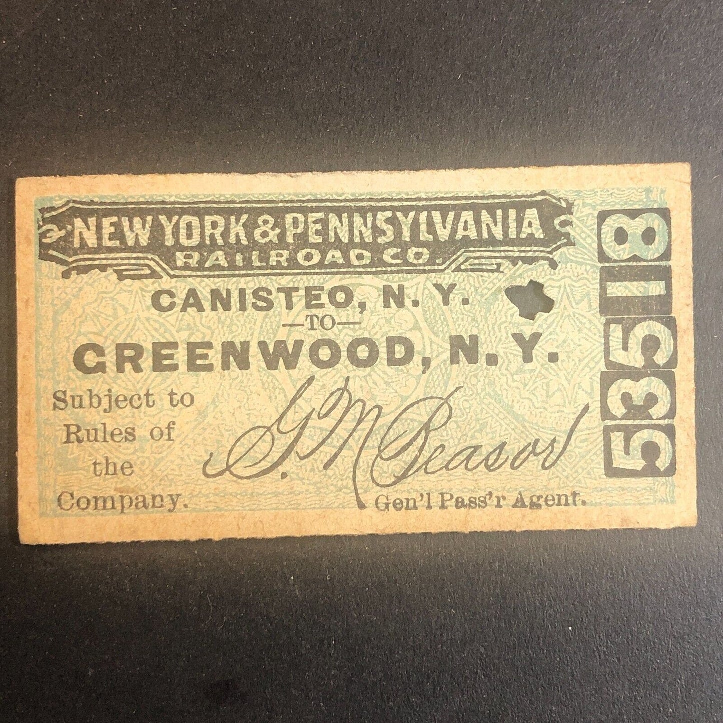 New York & Pennsylvania Railroad July 11 1917 Greenwood, NY Ticket #53518