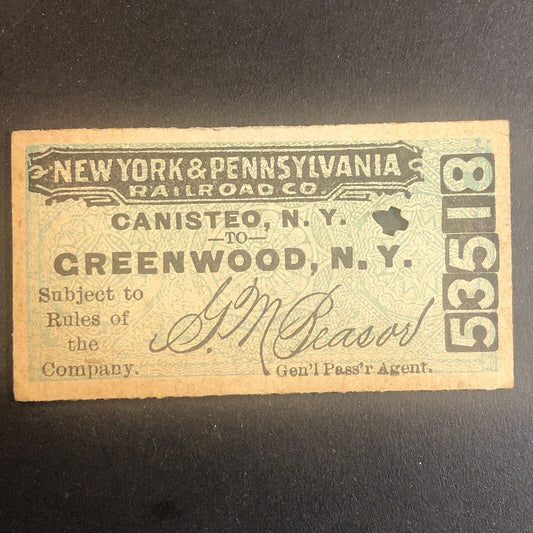 New York & Pennsylvania Railroad July 11 1917 Greenwood, NY Ticket #53518