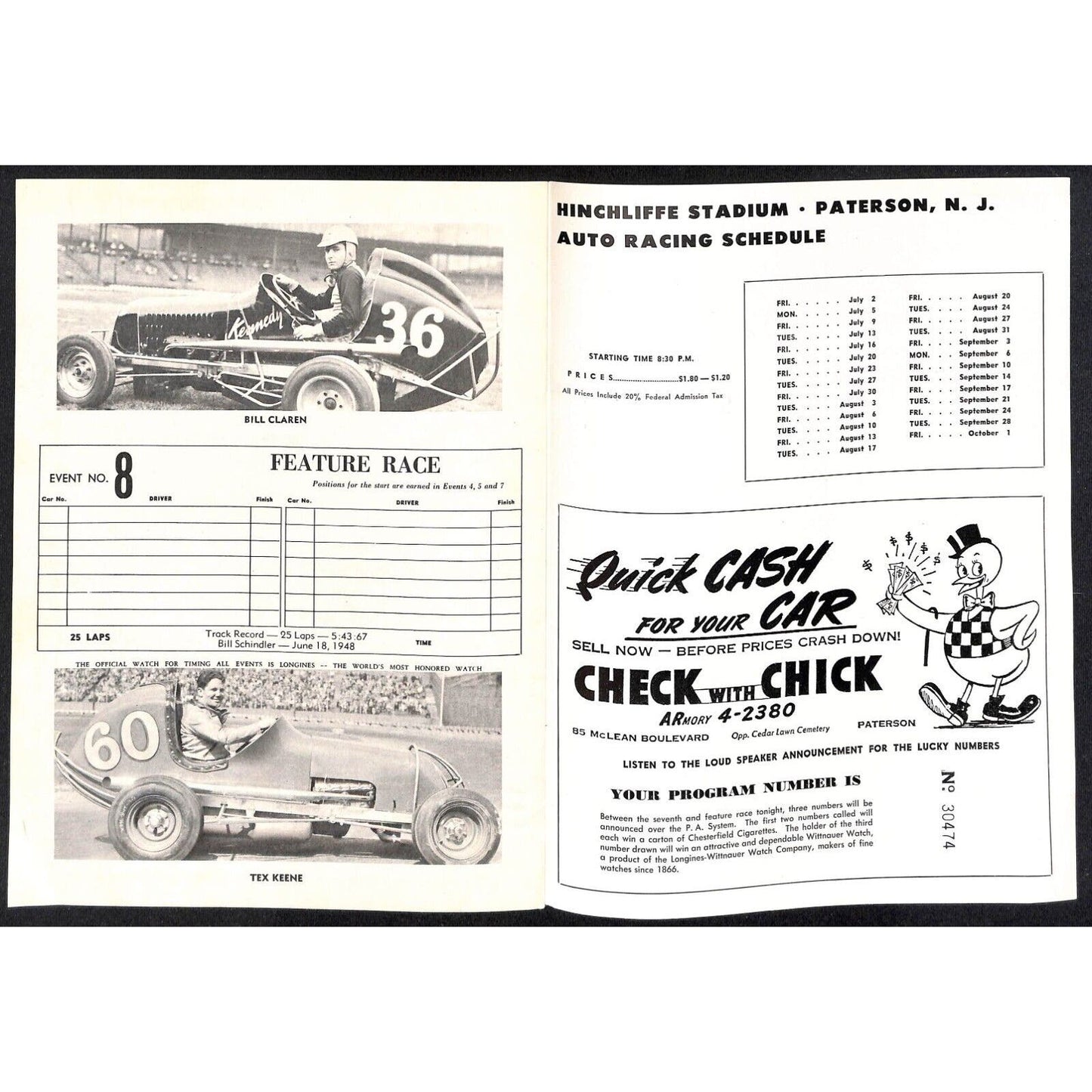 Hinchliffe Stadium Midget Auto Races 7/9 1948 Program Kay Nestor 8pp VGC Scacre