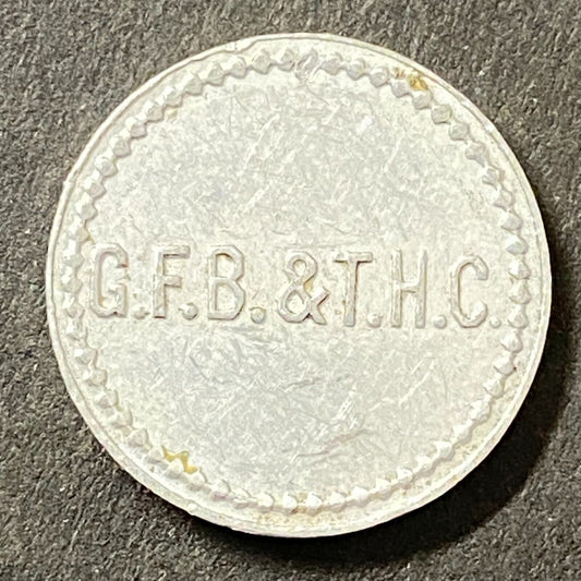 G.F.B. & T.H.C. G/F 2 1/2¢ Alum Trade Token 18mm Maverick