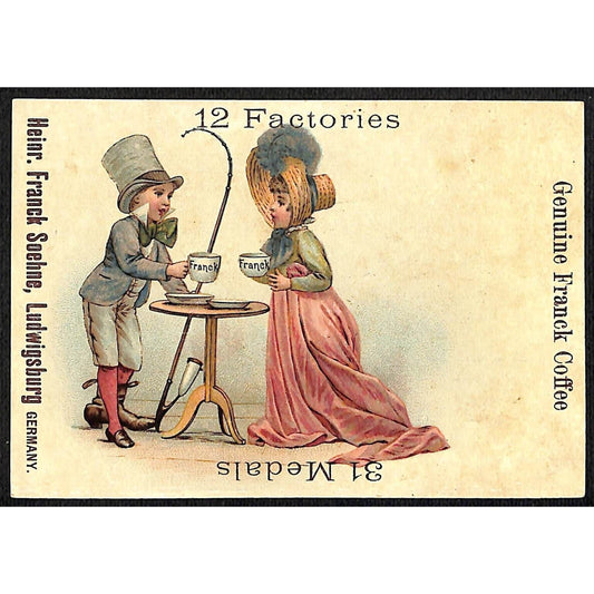 Heinr. Franck Soehne & Co. Victorian Trade Card Couple Chat Over Coffee