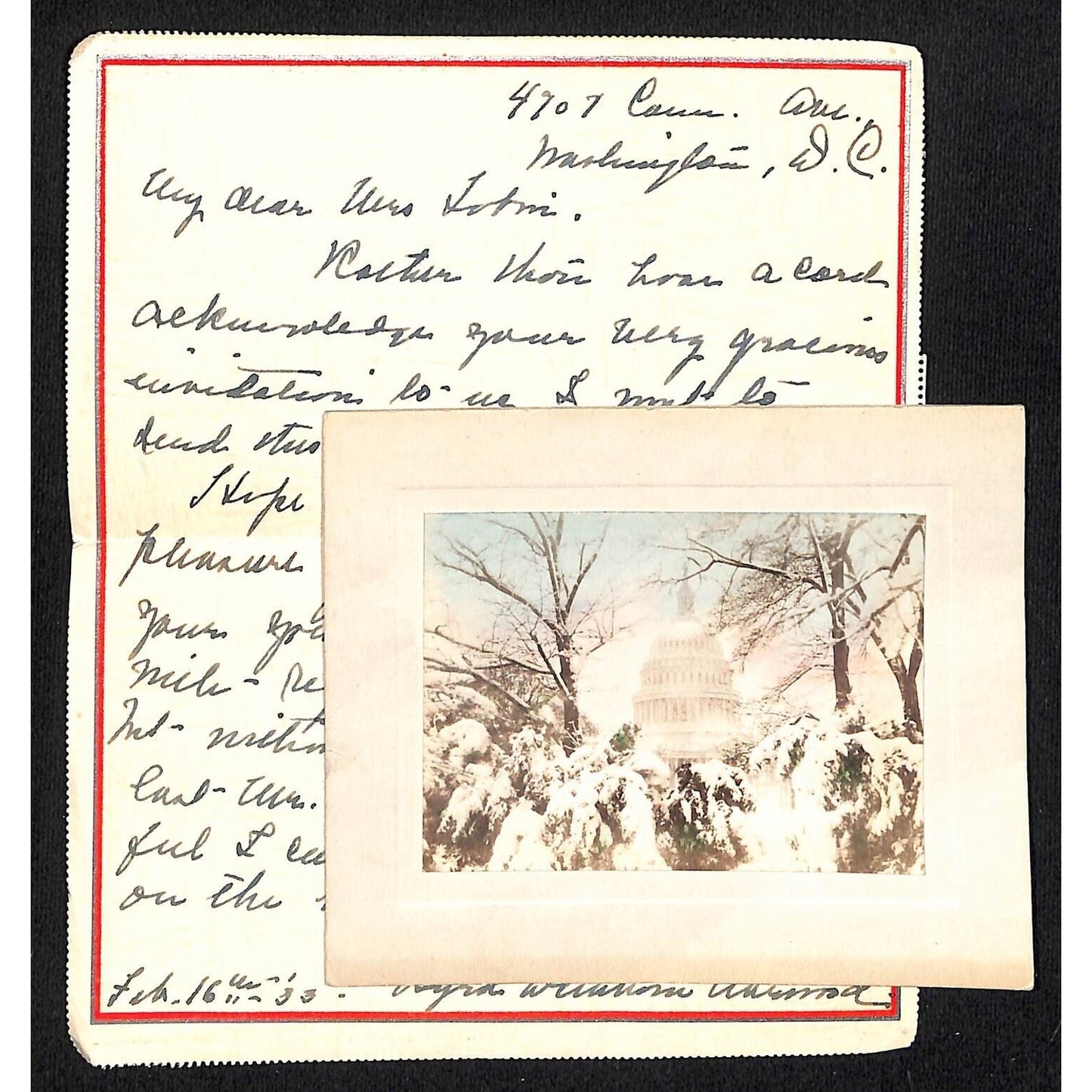 1933 Washington DC PM Letter & U.S. Capitol Christmas Card