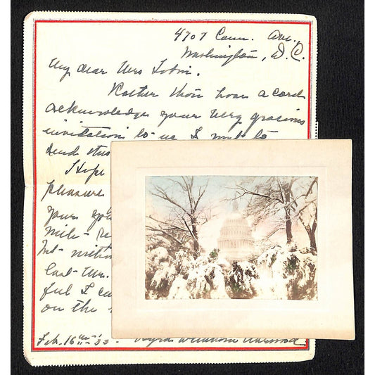 1933 Washington DC PM Letter & U.S. Capitol Christmas Card