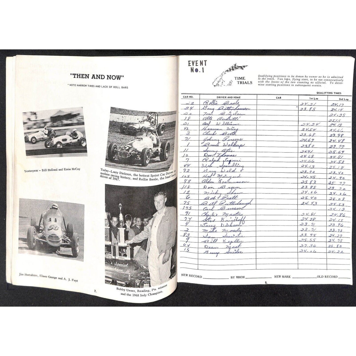 Reading Fairgrounds 1968 USAC Auto Races Program Sprint Car 100th 28pp*