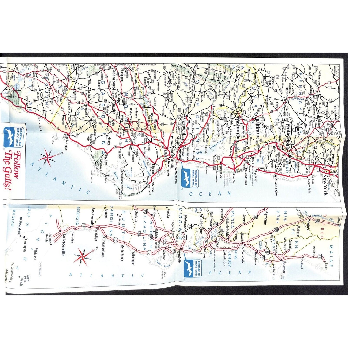 Chesapeake Bay Bridge - Tunnel 1971 Fold-Out Travel Brochure 12" x 26" Map