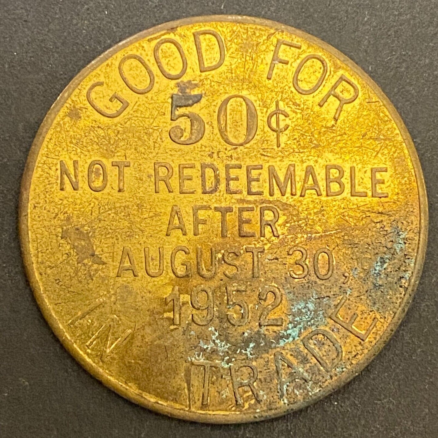 Newark, Ohio Sesquicentennial 1802 - 1952 G/F 50¢ Brass Trade Token 32mm (#2)