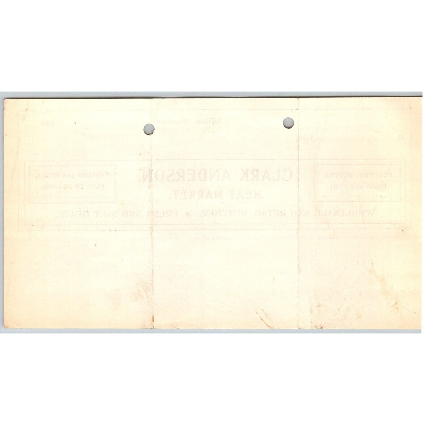 Dillon, MT Clark Anderson Meat Market Butcher Oysters Fish Jun. 1905 Billhead