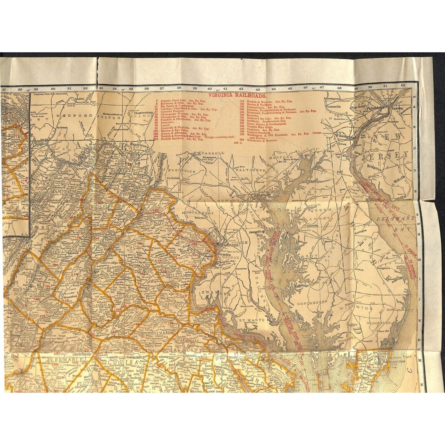 Rand McNally Tourists' Guide Virginia Indexed Pocket Map 21" x 28" c1920's