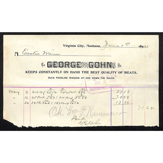1901 George Gohn "Runs Peddling Wagons Up and Down the Gulch" Virginia City, MT