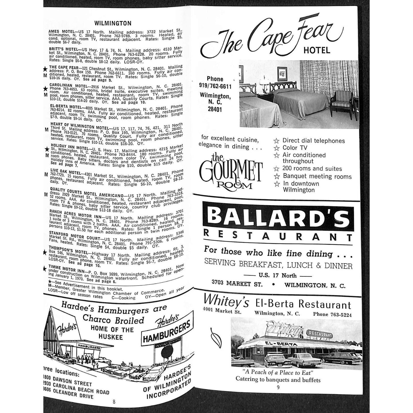 1969 North Carolina's Azalea Coast Accommodation Directory Brochure 31pp VGC