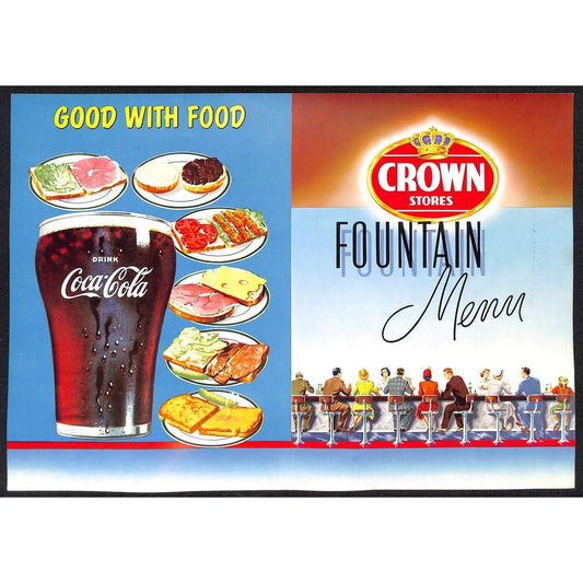 c1970 Crown Stores / Coca Cola Fountain Menu Unused Scarce VGC