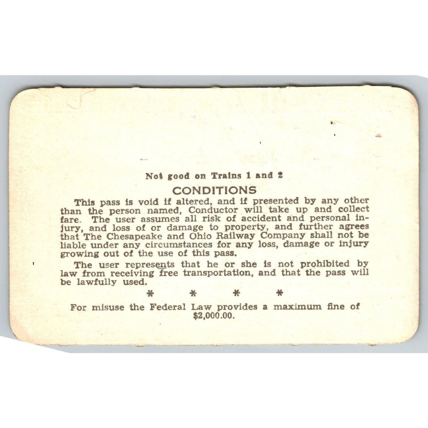 Chesapeake and Ohio Railway 1960-61-62-63 Yearly Train Pass #63434
