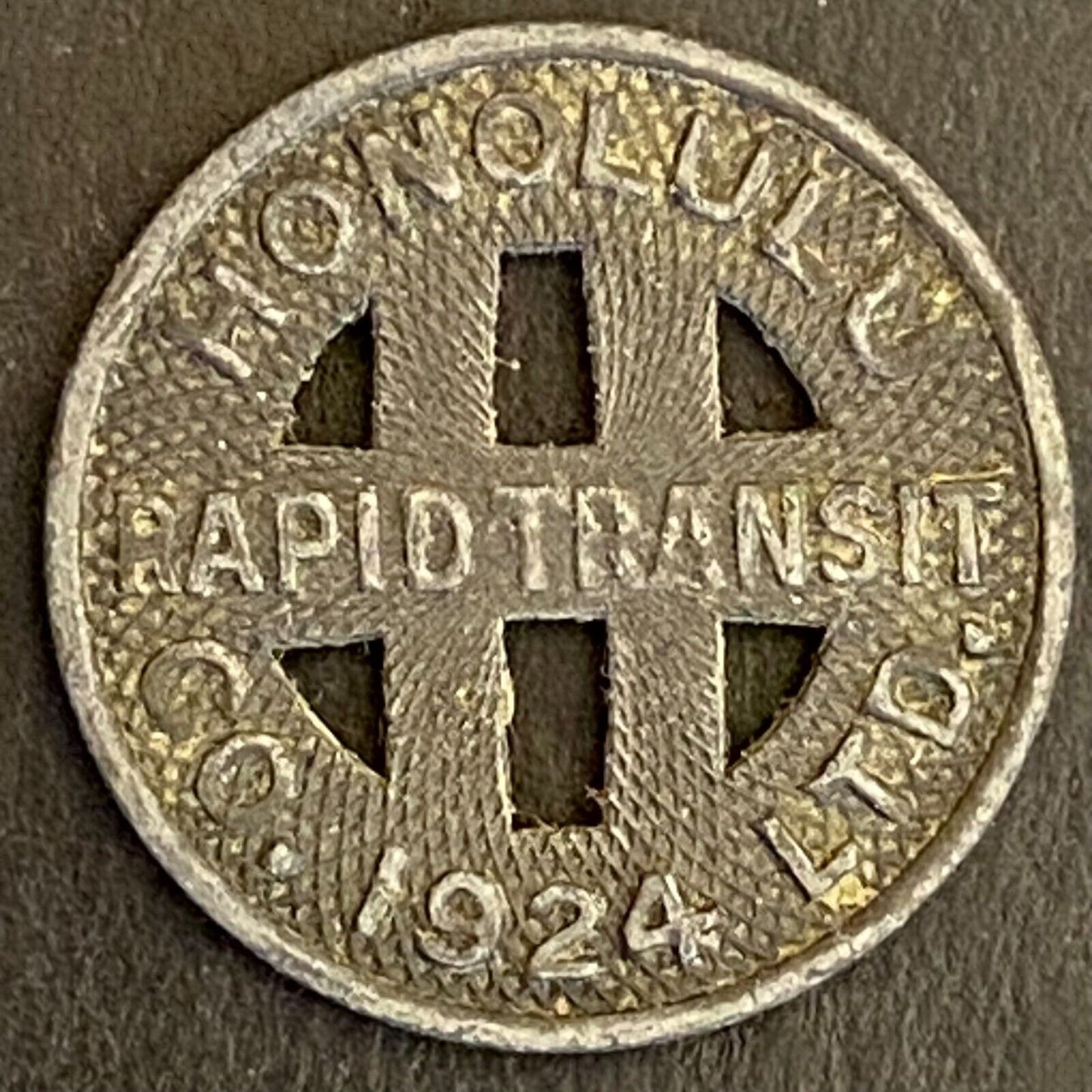 Honolulu Rapid Transit 1924 G/F One Full Fare Transit Token Zinc 16mm (#4)
