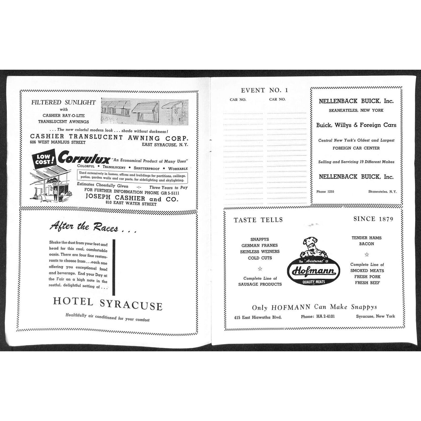 New York State Fair Auto Racing Program Stock Car Sept. 1957 20pp Scarce