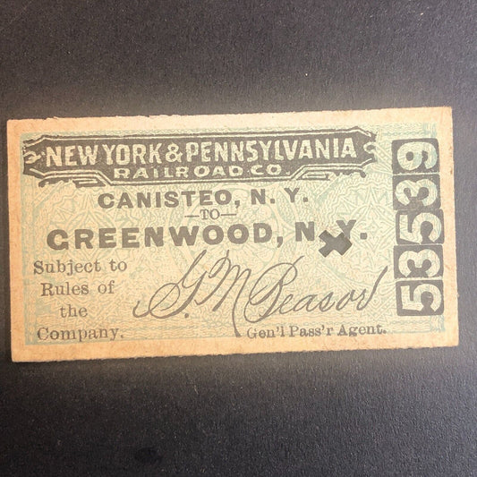 New York & Pennsylvania Railroad July 12 1917 Greenwood, NY Ticket #53539