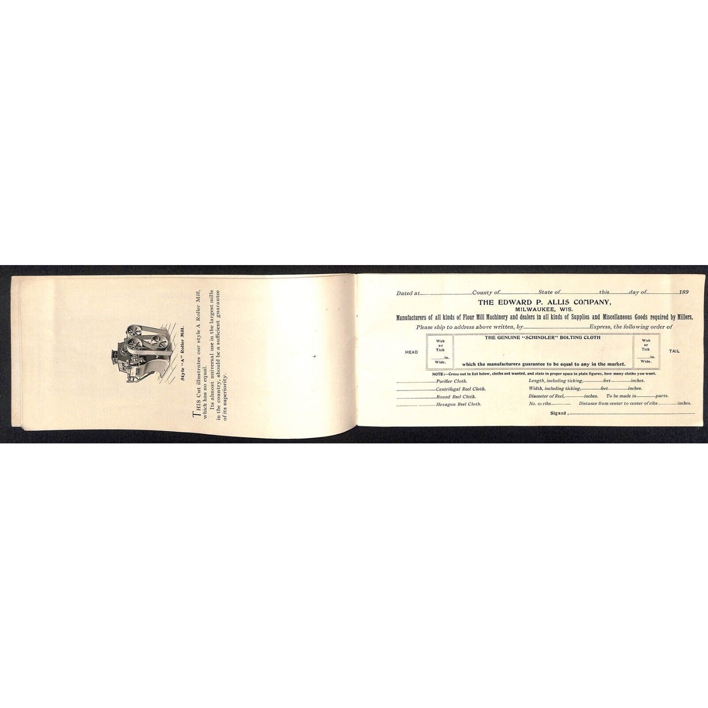 Edward. P. Allis Co. Milwaukee 1890's Wire Cloth Catalog Order Form Booklet 32pp