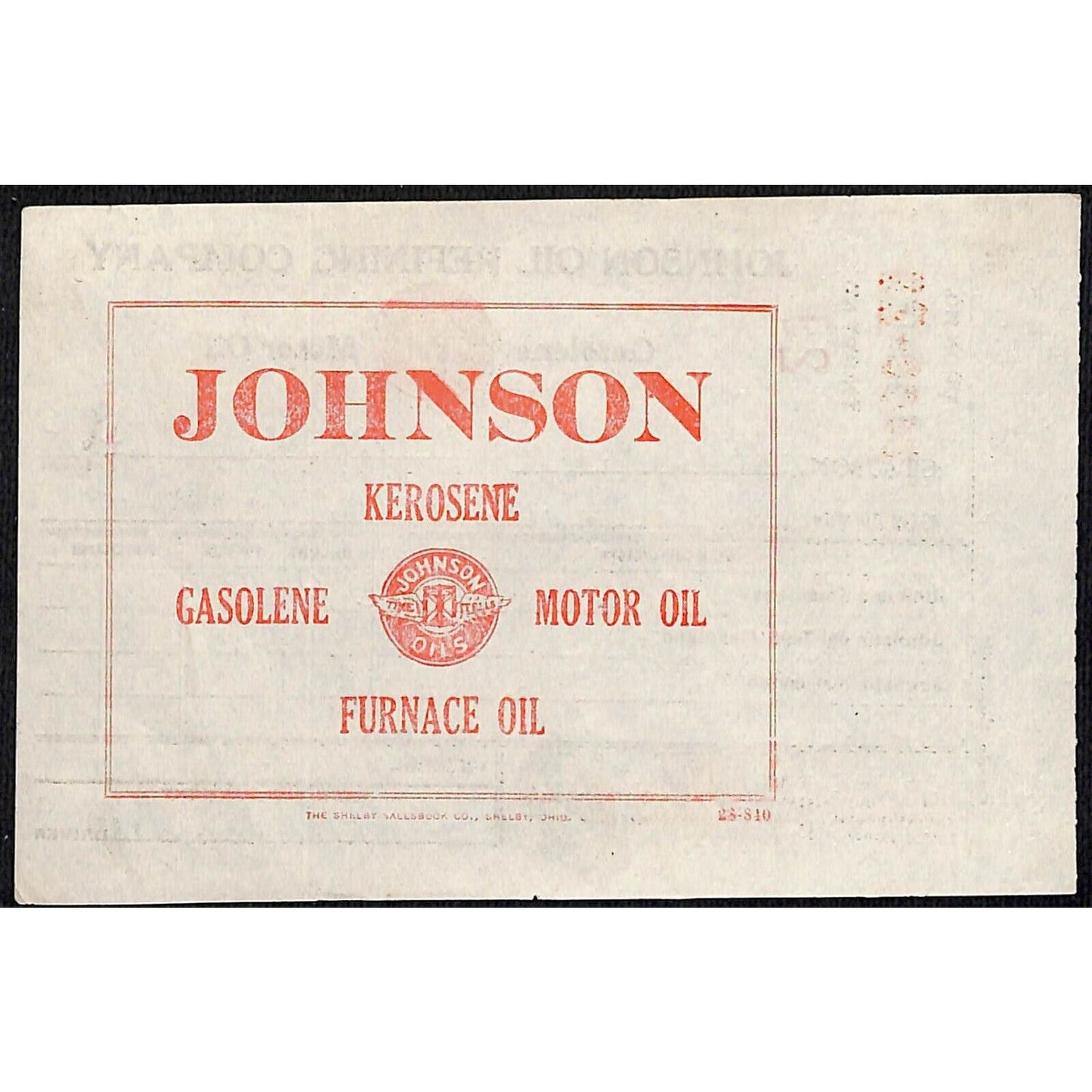 Johnson Oils Gasoline Kerosene 1926 W. H. Thompson Melvin IL #29 Station Receipt