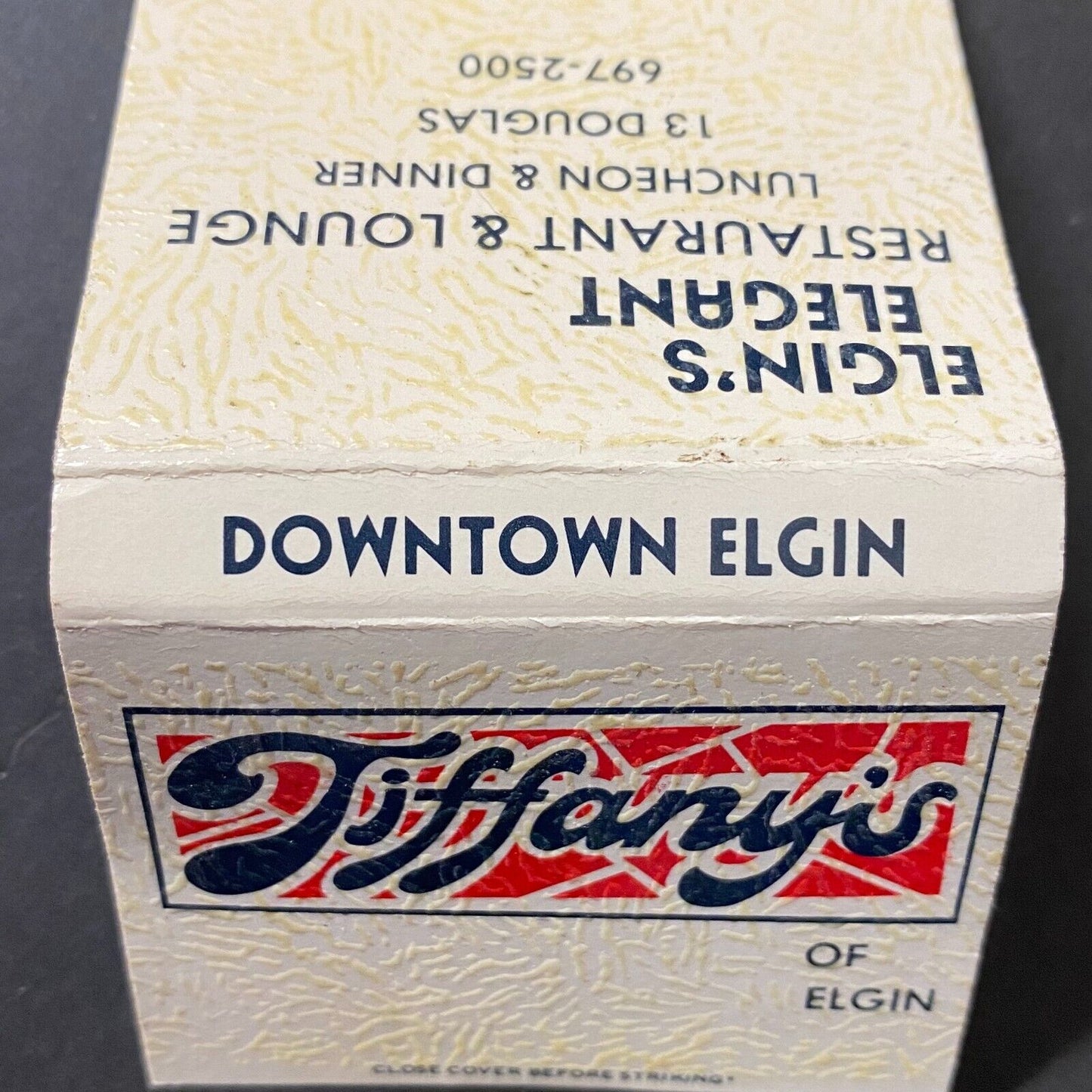 "Tiffany's of Elgin" Restaurant & Lounge Full Matchbook c1960's-74 Scarce VGC