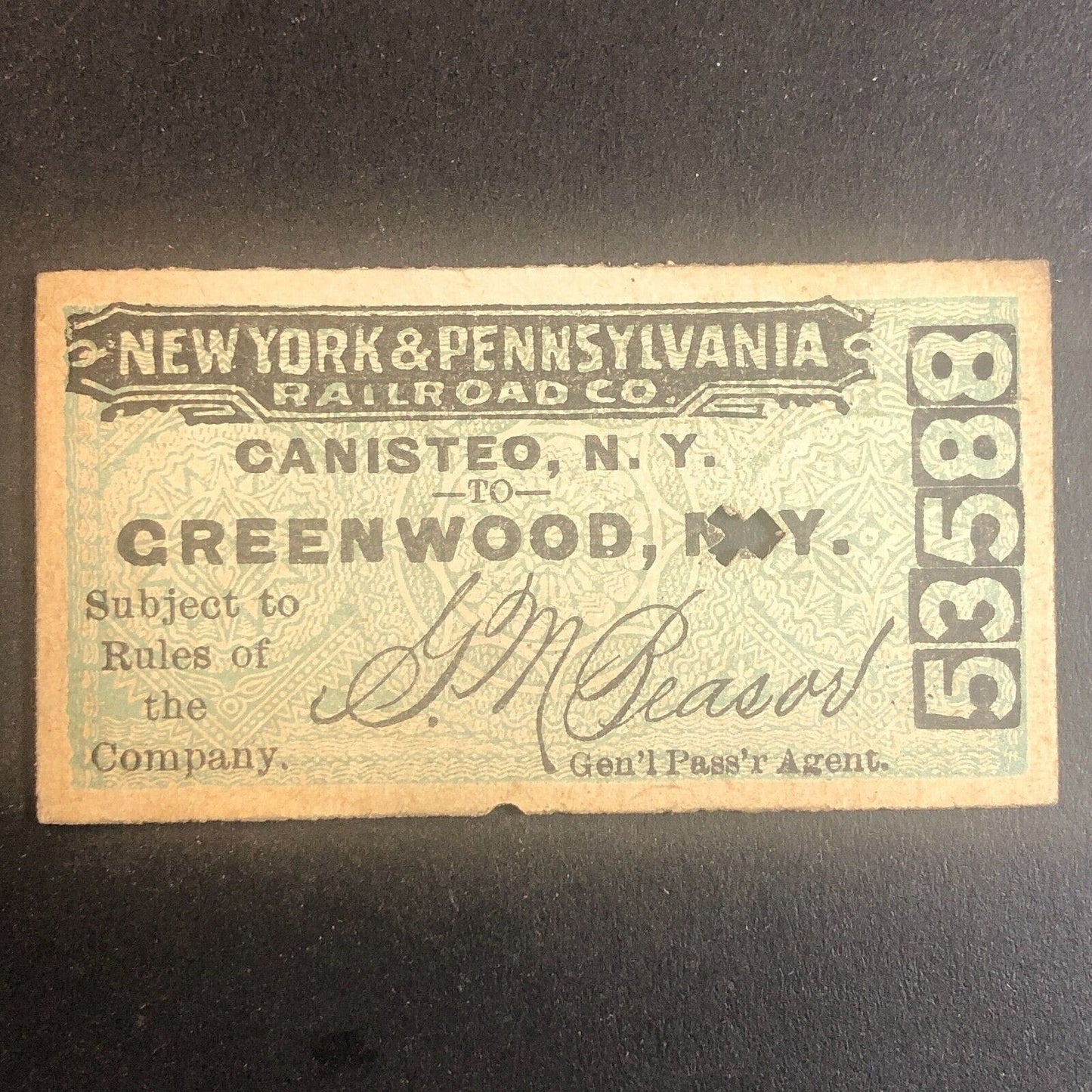 New York & Pennsylvania Railroad July 21 1917 Greenwood, NY Ticket #53588