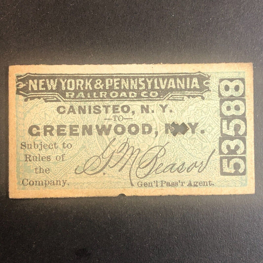 New York & Pennsylvania Railroad July 21 1917 Greenwood, NY Ticket #53588