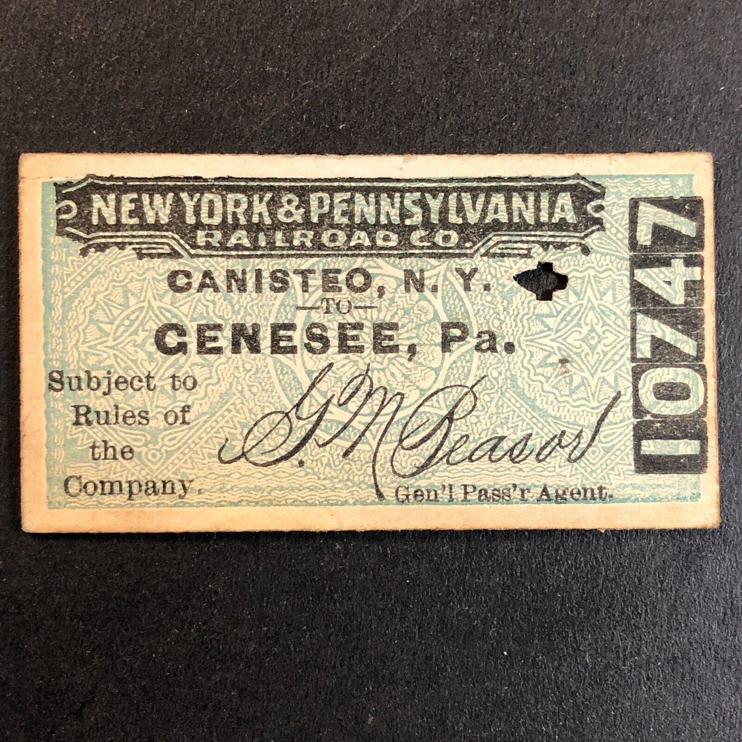New York & Pennsylvania Railroad July 25 1917 Genesee, PA Ticket #10747