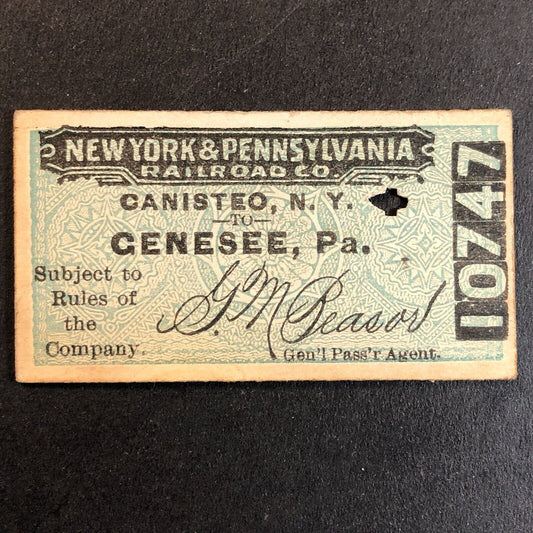 New York & Pennsylvania Railroad July 25 1917 Genesee, PA Ticket #10747