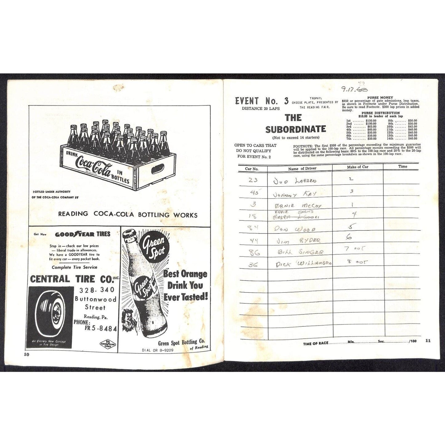 Reading Fairgrounds 1957 Mike Nazaruk Memorial Auto Race Program 12pp* Scarce