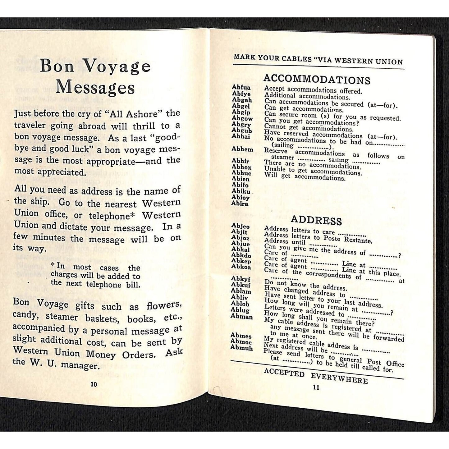 Western Union Traveler's Cable Code Booklet c1936 71pp VGC Scarce
