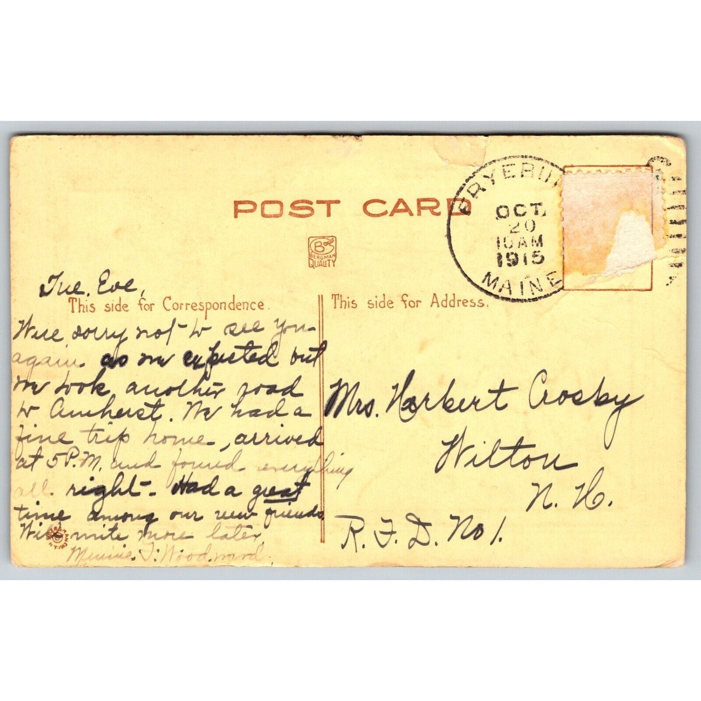 Cute "True Hospitality" Rhyme "Bully Good Time" Postcard PM 1915