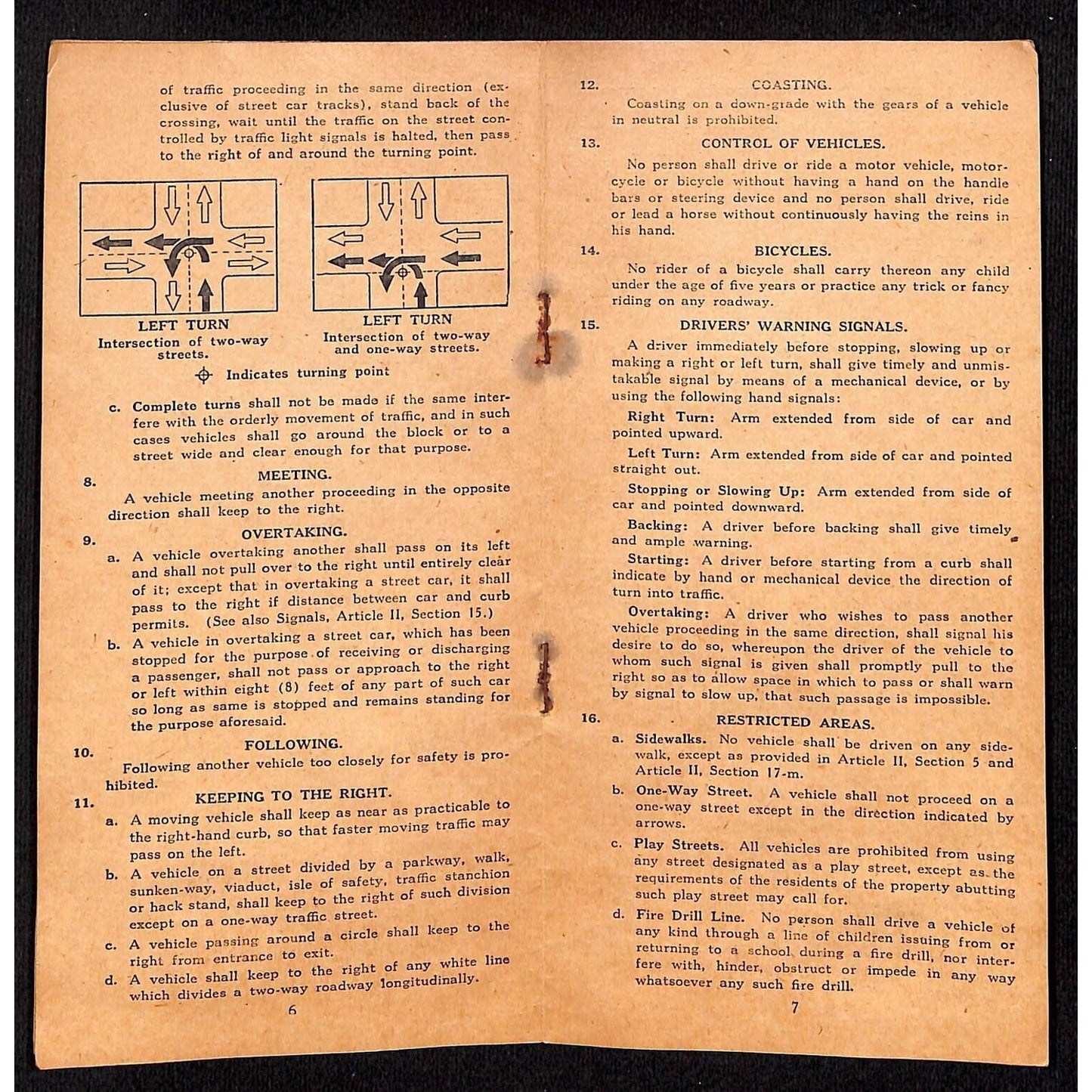 1927 Police Department of New York Traffic Regulations Booklet 12pp VGC Scarce