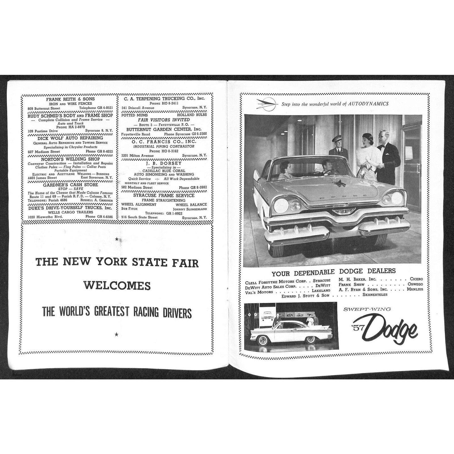 New York State Fair Auto Racing Program Stock Car Sept. 1957 20pp Scarce