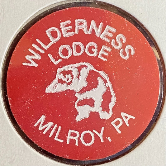 Milroy, PA Wilderness Lodge Red Plastic Token Good For One Draft Beer w/ Bear