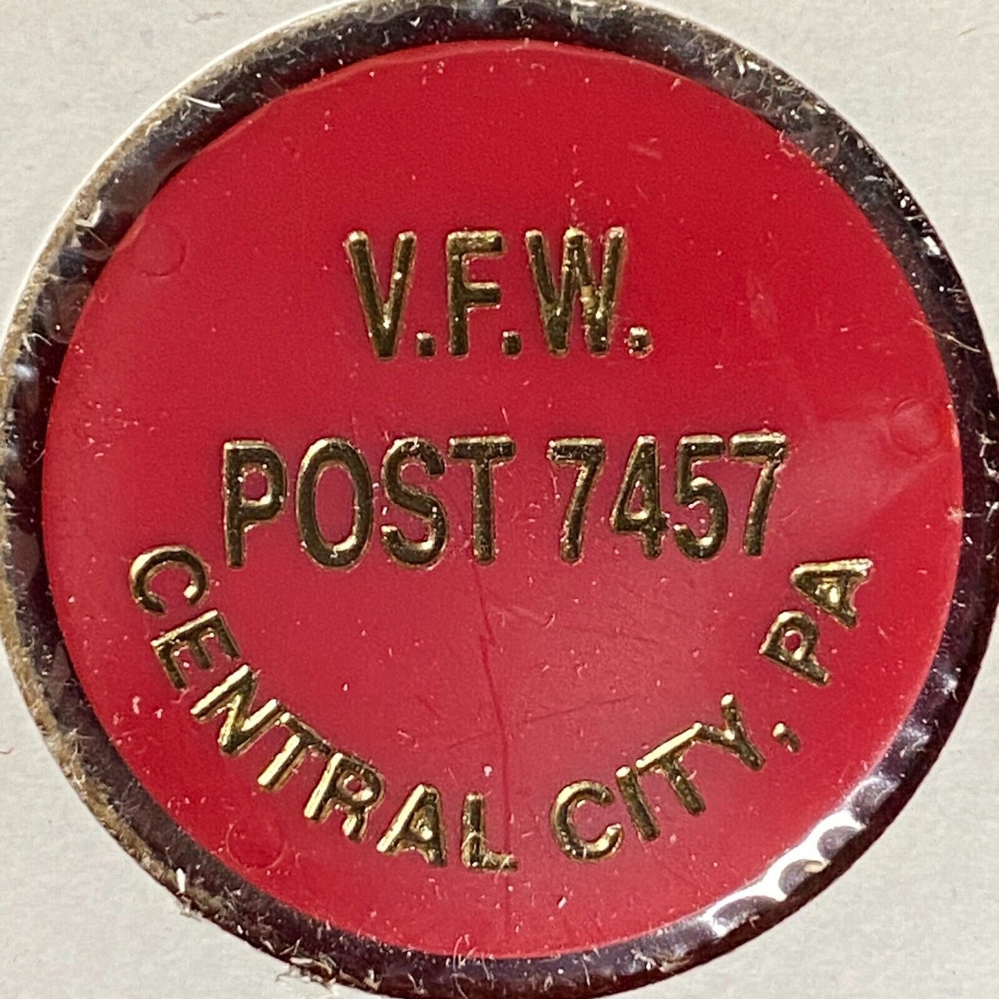 Central City, PA V.F.W. Post 7457 Plastic Drink Token G/F Whiskey