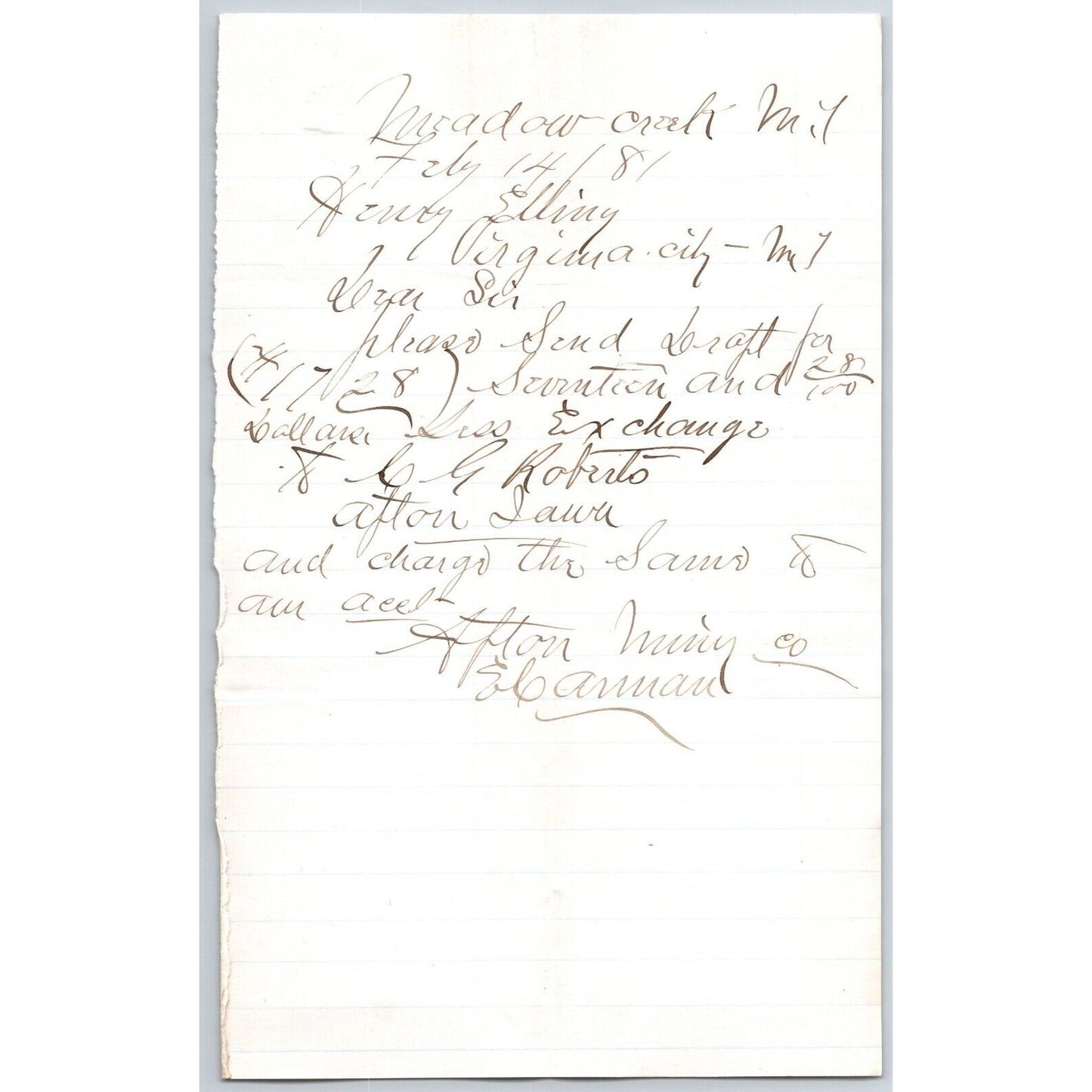 1881 Alton Mining Co. Meadow Creek ALS to Henry Elling* Payments