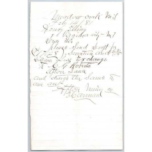 1881 Alton Mining Co. Meadow Creek ALS to Henry Elling* Payments