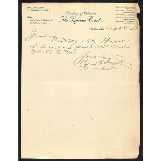 1898 Supreme Court Guthrie, OK Indian Territory Letterhead