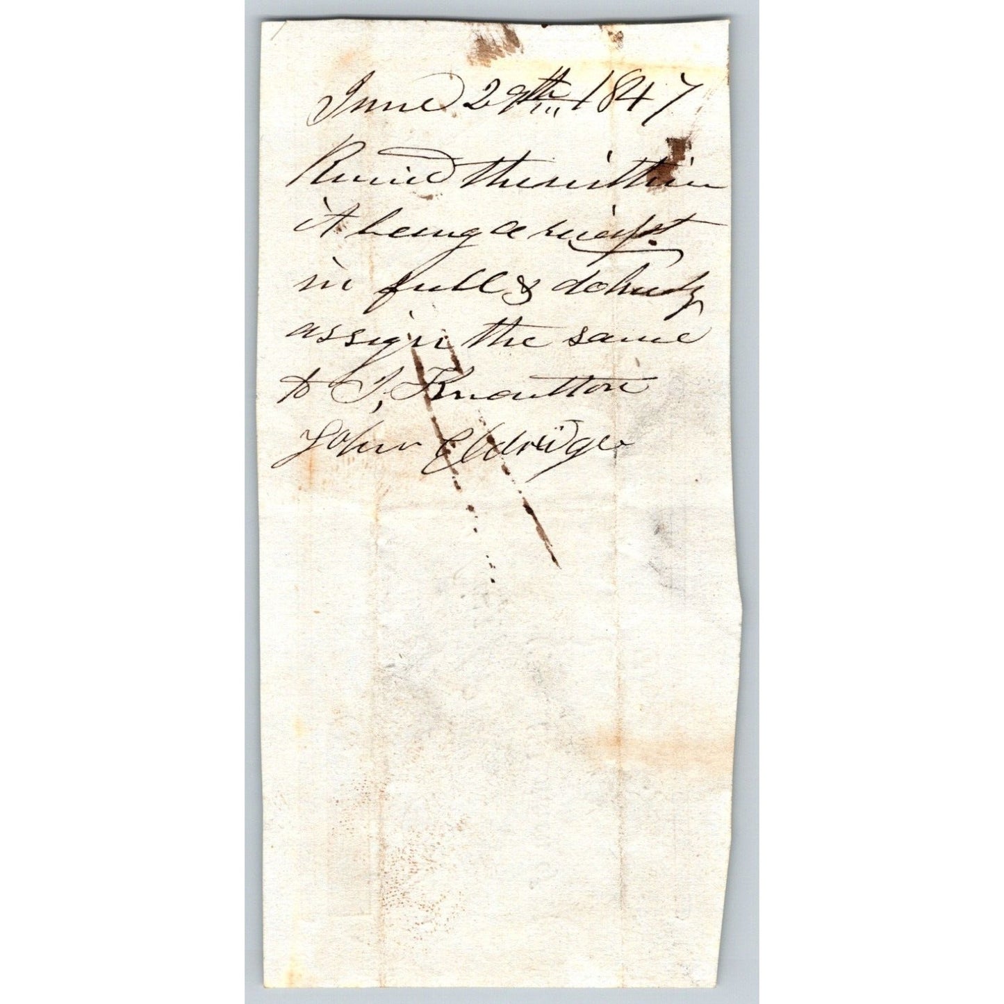 1847 Jabez Knowlton* Newburgh ME Check for "Damage Don(e)? Himself"
