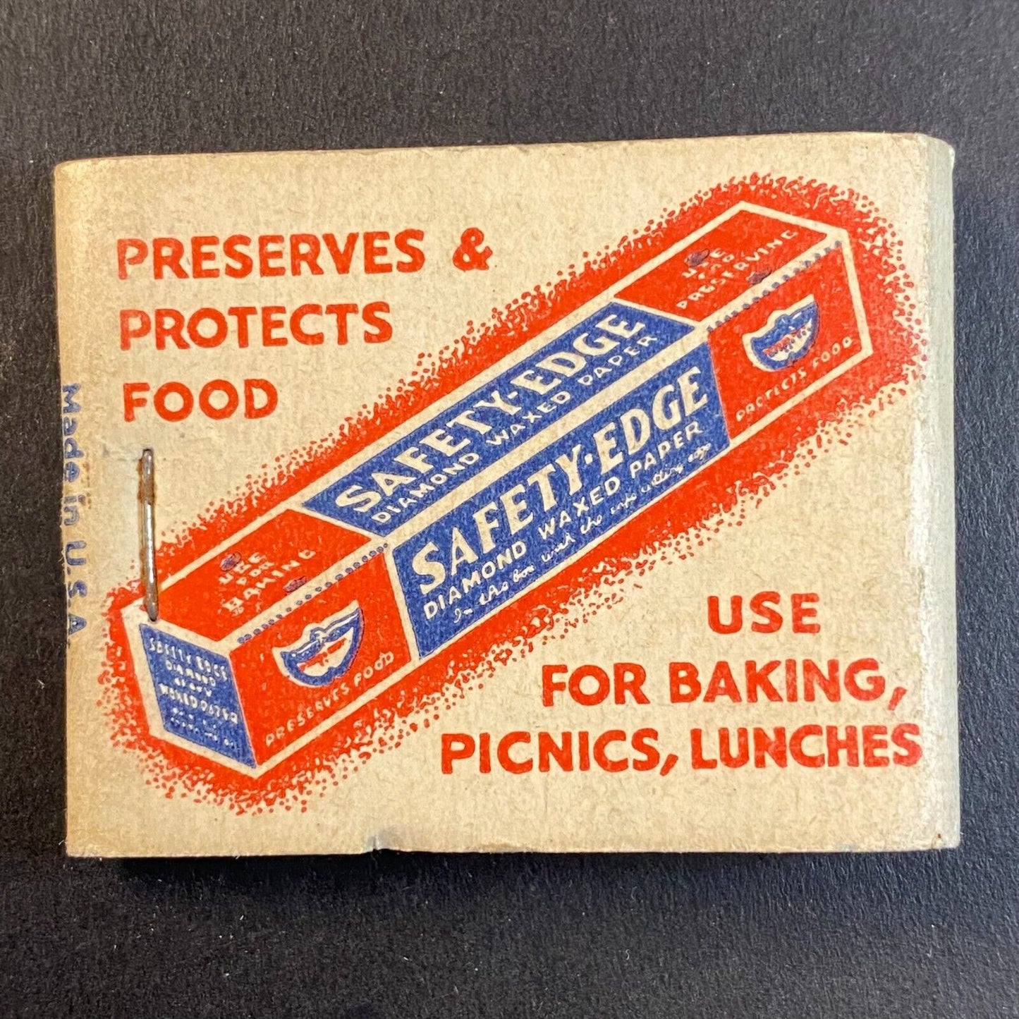 Safety Edge Diamond Waxed Paper Half Full (-6) Matchbook 1940's Scarce