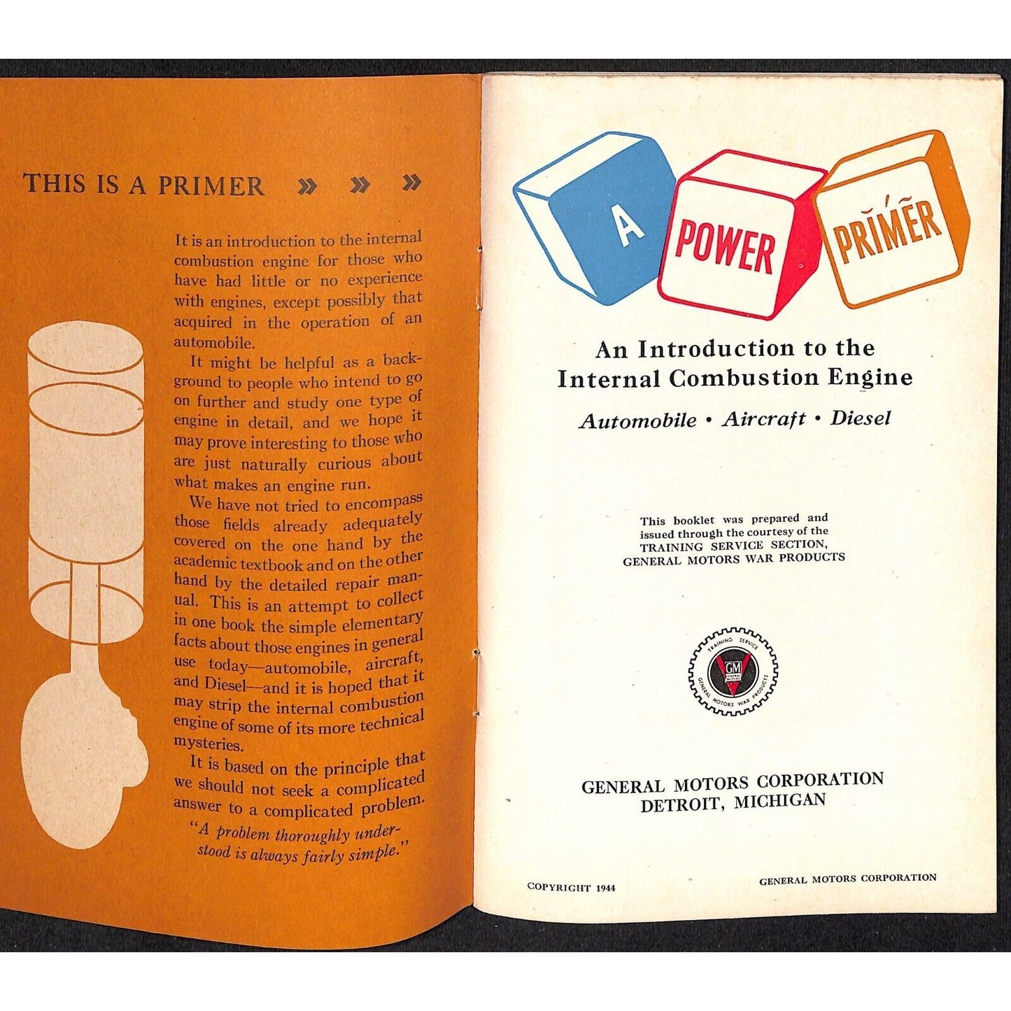 General Motors 1944 "An Introduction to the Internal Combustion Engine" 115pp VG