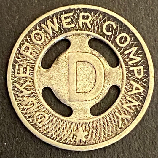 Duke Power Company (Durham, NC) G/F One Fare Transit Token 16mm (#1)