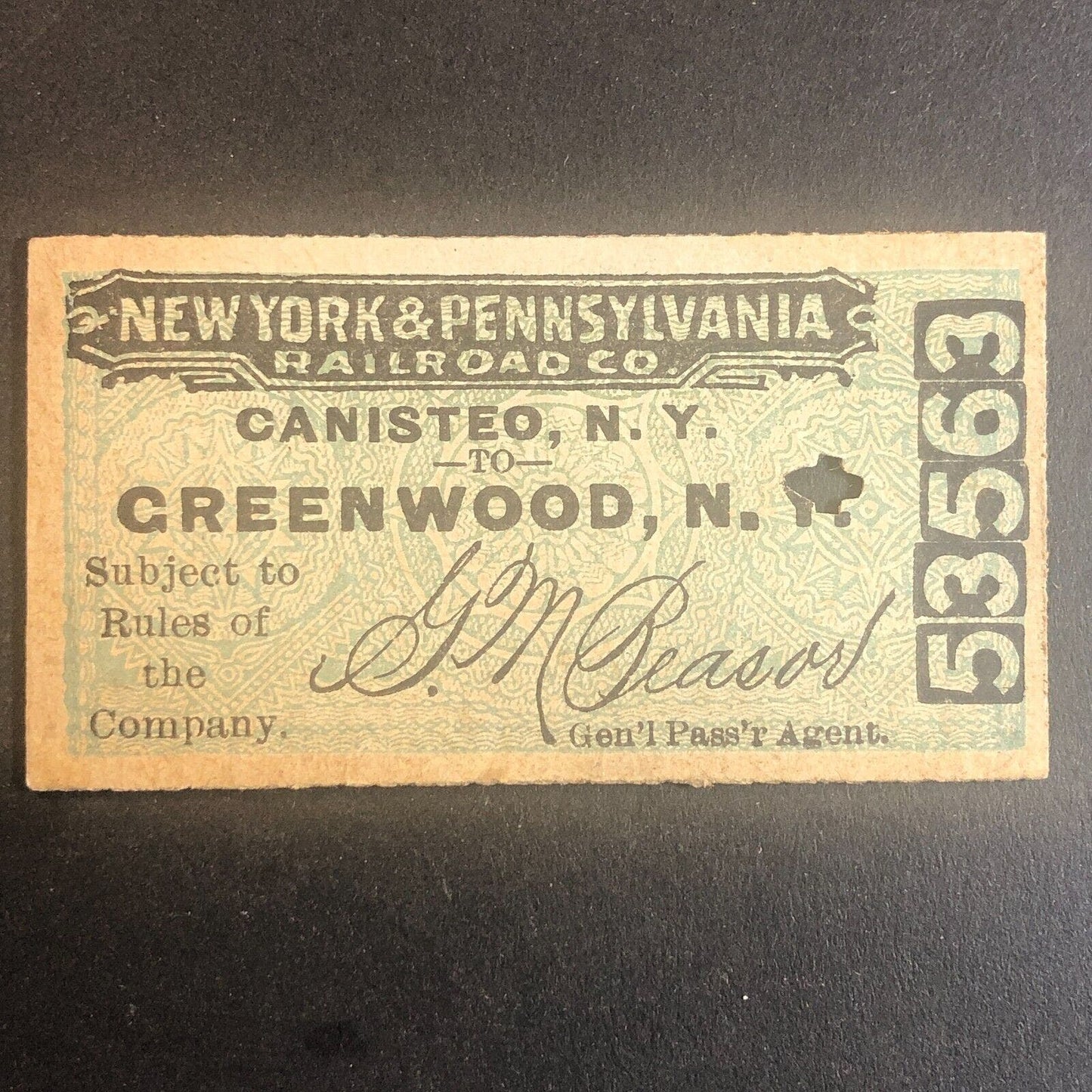 New York & Pennsylvania Railroad July 17 1917 Greenwood, NY Ticket #53563