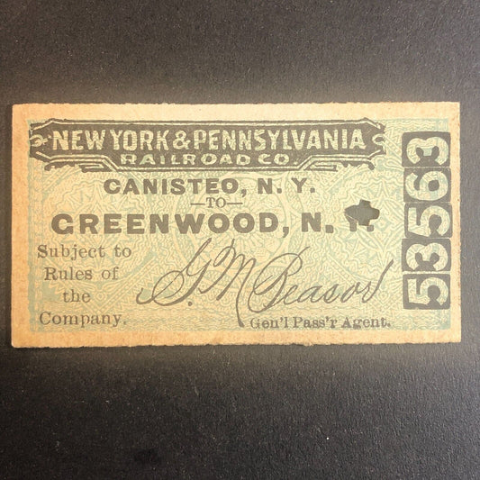 New York & Pennsylvania Railroad July 17 1917 Greenwood, NY Ticket #53563